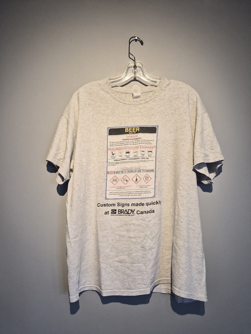 Vintage Custom BEER Hazards Grey Graphic T-Shirt | Size XL
